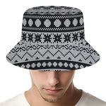 White And Black Knitted Pattern Print Bucket Hat