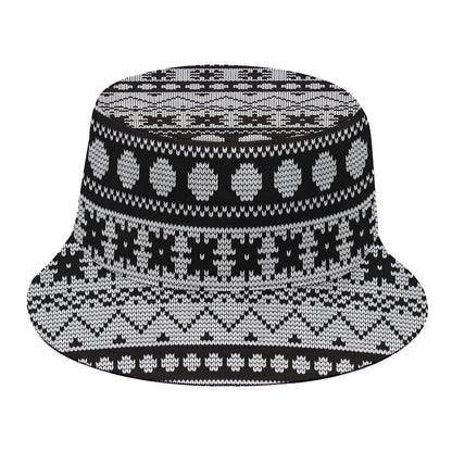 White And Black Knitted Pattern Print Bucket Hat
