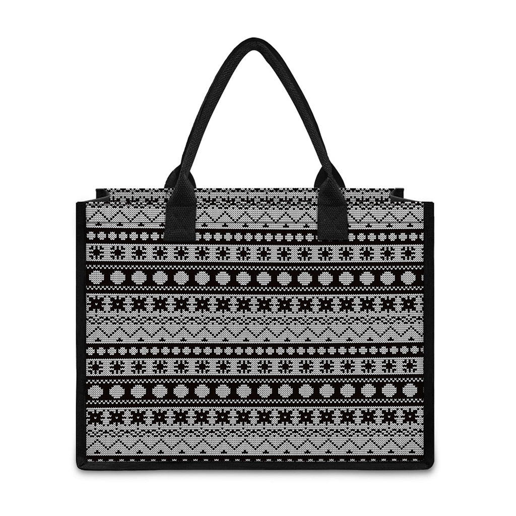 White And Black Knitted Pattern Print Canvas Tote Bag