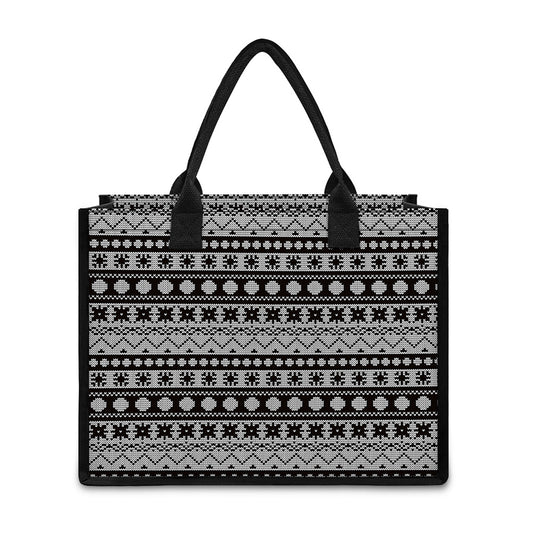 White And Black Knitted Pattern Print Canvas Tote Bag