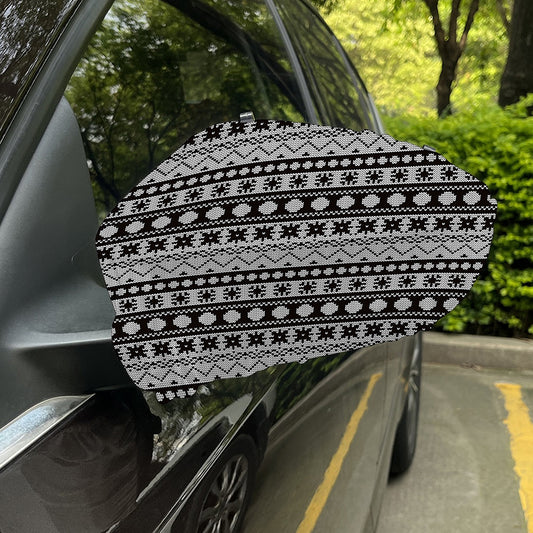 White And Black Knitted Pattern Print Car Side Mirror Covers