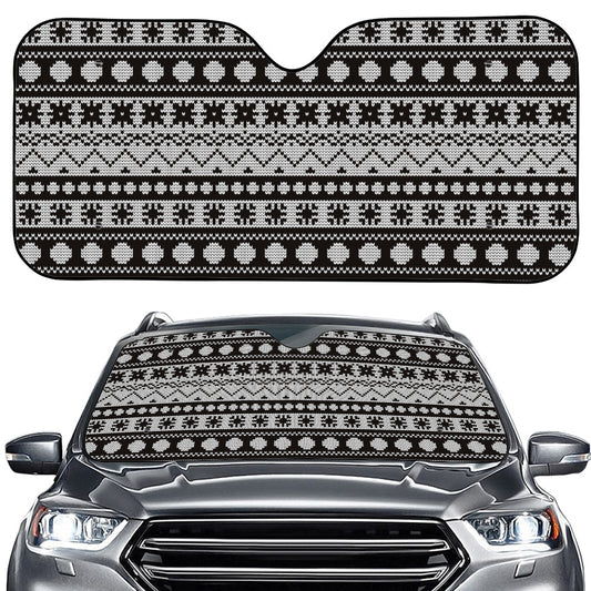 White And Black Knitted Pattern Print Car Windshield Sun Shade