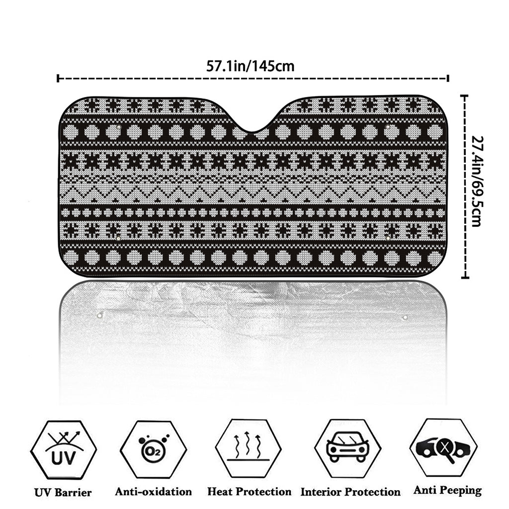 White And Black Knitted Pattern Print Car Windshield Sun Shade