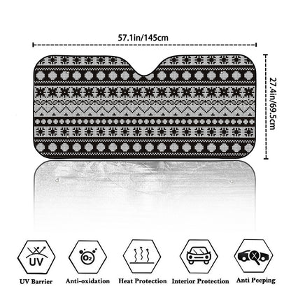 White And Black Knitted Pattern Print Car Windshield Sun Shade