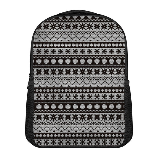 White And Black Knitted Pattern Print Casual Backpack