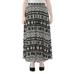White And Black Knitted Pattern Print Chiffon Maxi Skirt