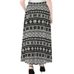 White And Black Knitted Pattern Print Chiffon Maxi Skirt