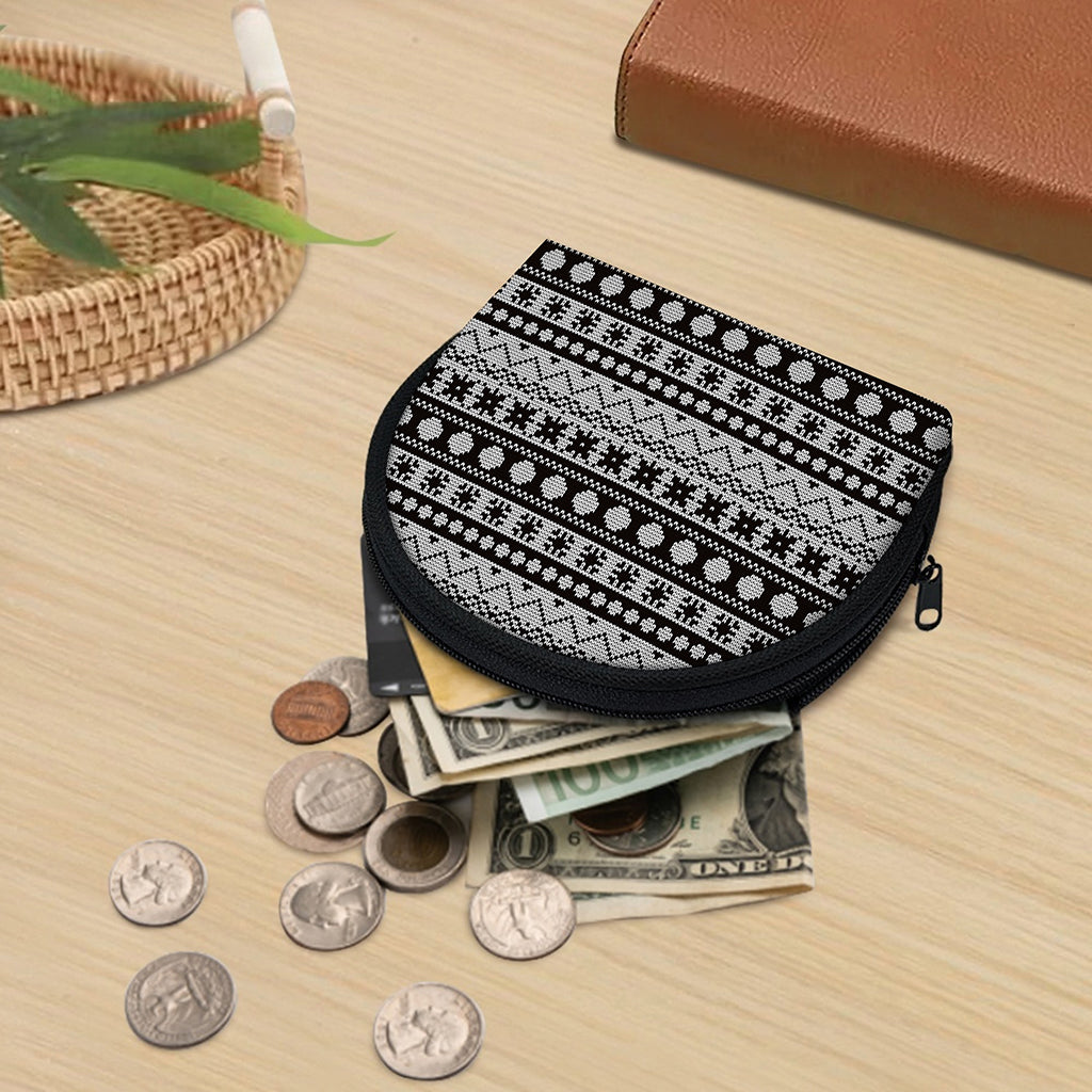 White And Black Knitted Pattern Print Coin Purse