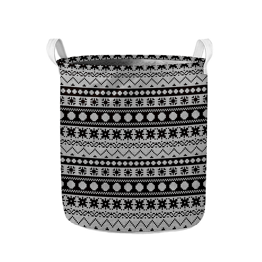 White And Black Knitted Pattern Print Collapsible Laundry Basket
