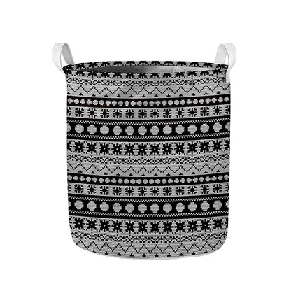 White And Black Knitted Pattern Print Collapsible Laundry Basket