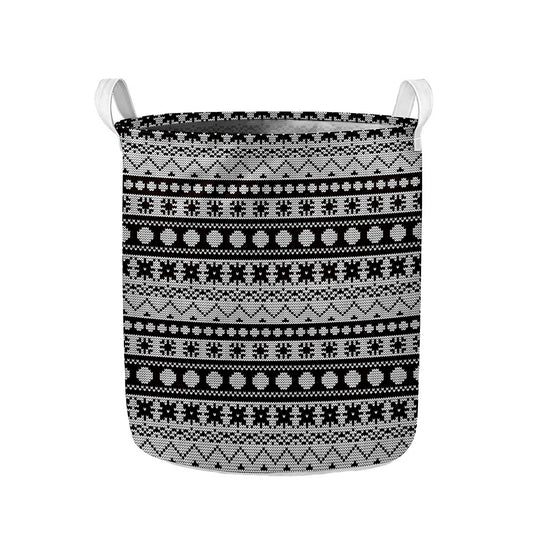 White And Black Knitted Pattern Print Collapsible Laundry Basket