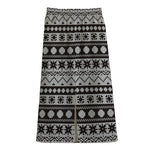 White And Black Knitted Pattern Print Cotton Front Slit Maxi Skirt