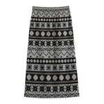 White And Black Knitted Pattern Print Cotton Front Slit Maxi Skirt