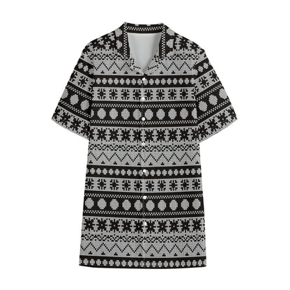 White And Black Knitted Pattern Print Cotton Hawaiian Shirt