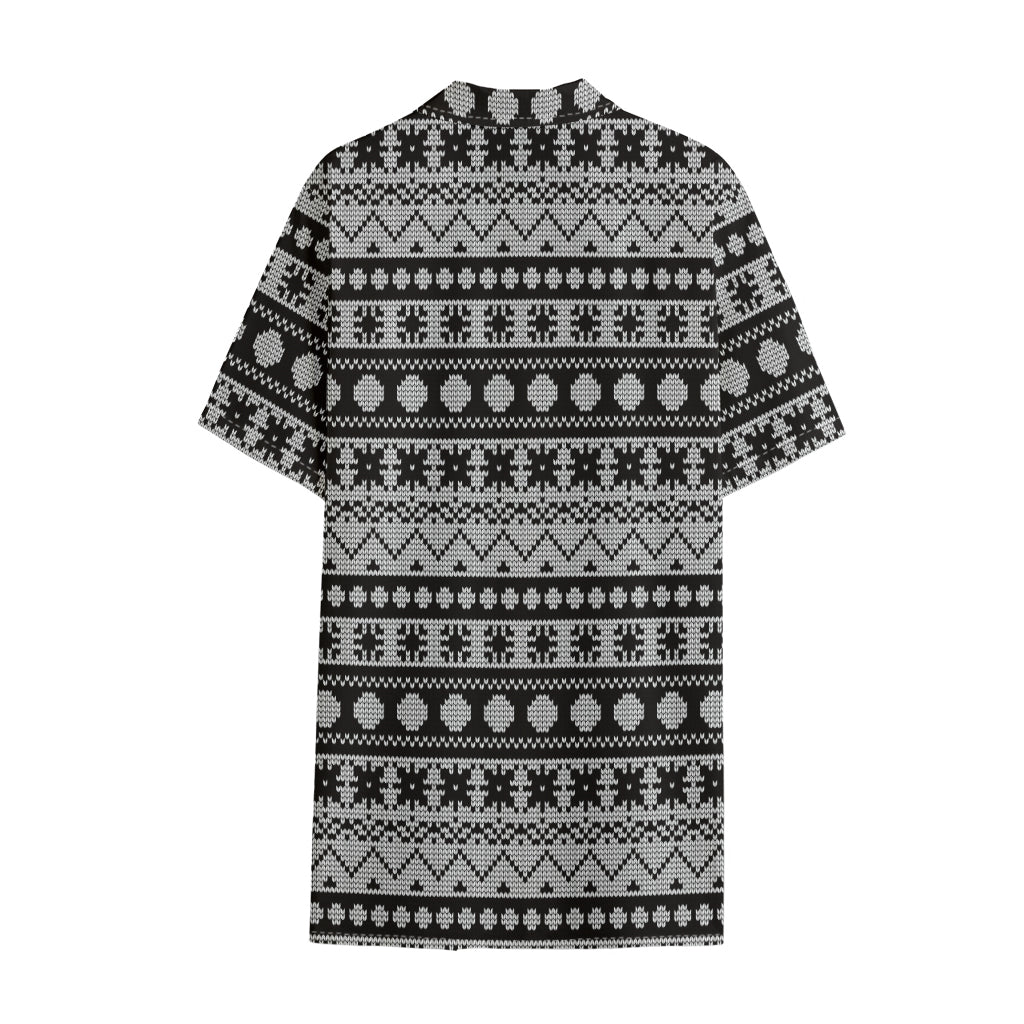 White And Black Knitted Pattern Print Cotton Hawaiian Shirt