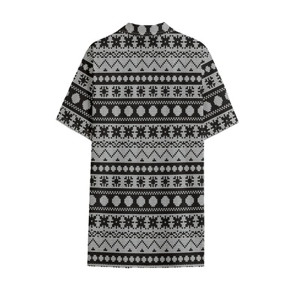White And Black Knitted Pattern Print Cotton Hawaiian Shirt