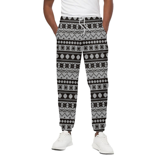 White And Black Knitted Pattern Print Cotton Pants