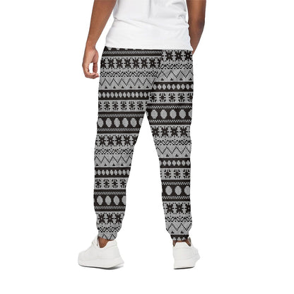 White And Black Knitted Pattern Print Cotton Pants