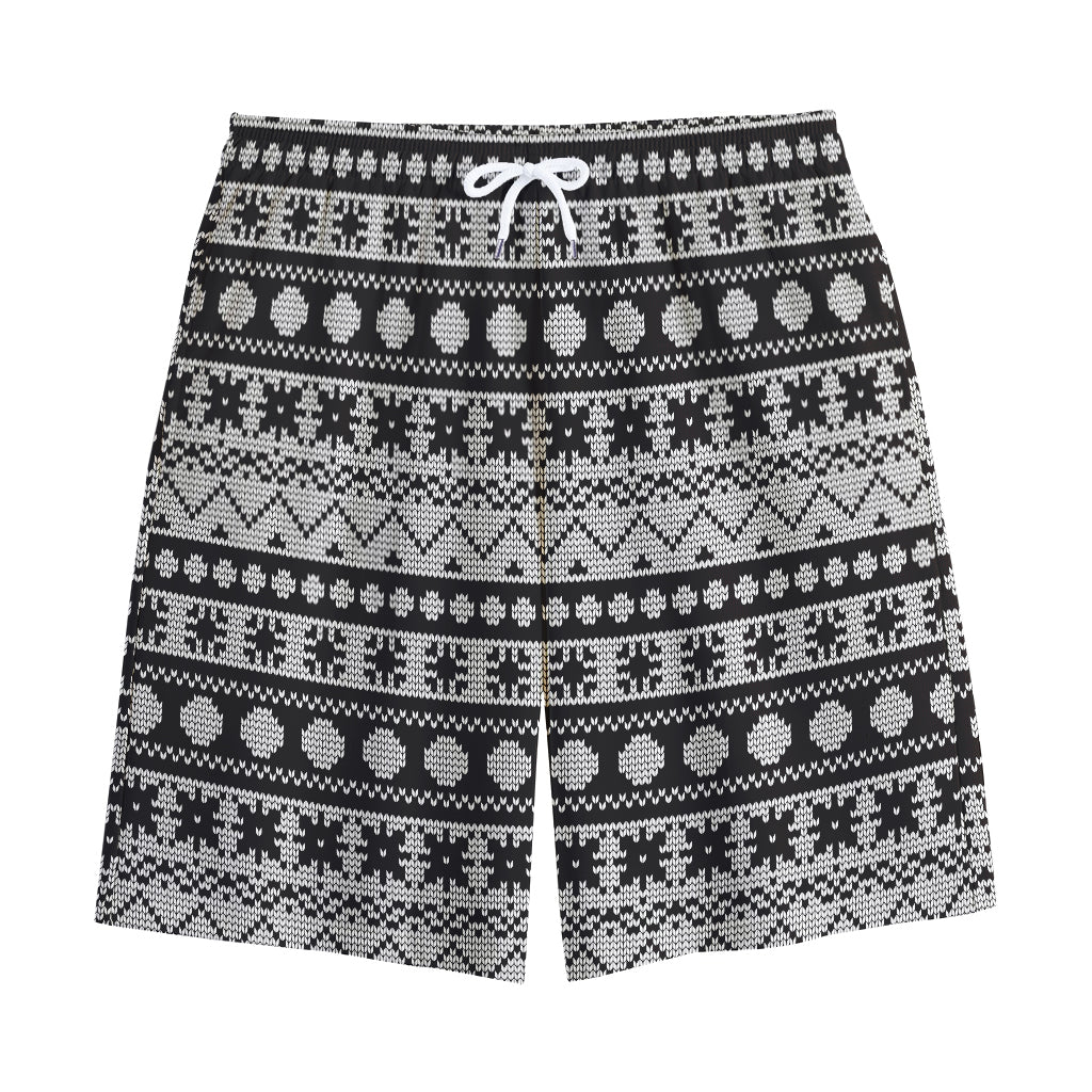 White And Black Knitted Pattern Print Cotton Shorts