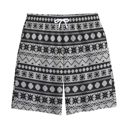 White And Black Knitted Pattern Print Cotton Shorts