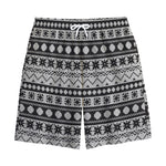 White And Black Knitted Pattern Print Cotton Shorts