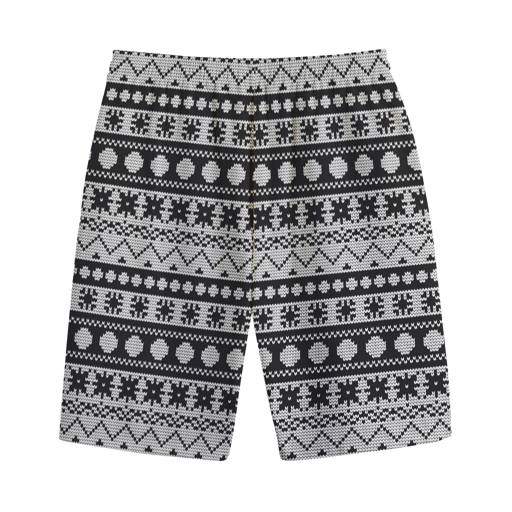 White And Black Knitted Pattern Print Cotton Shorts