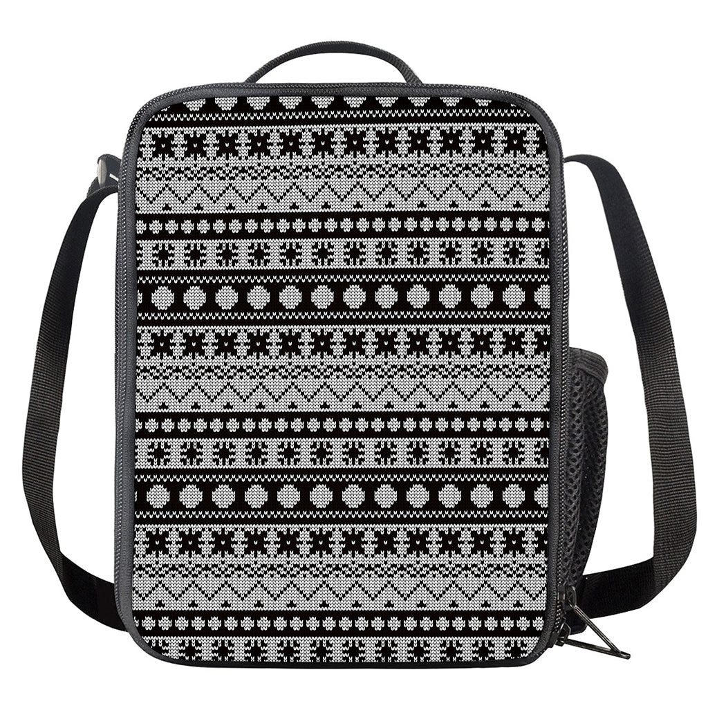 White And Black Knitted Pattern Print Crossbody Lunch Bag