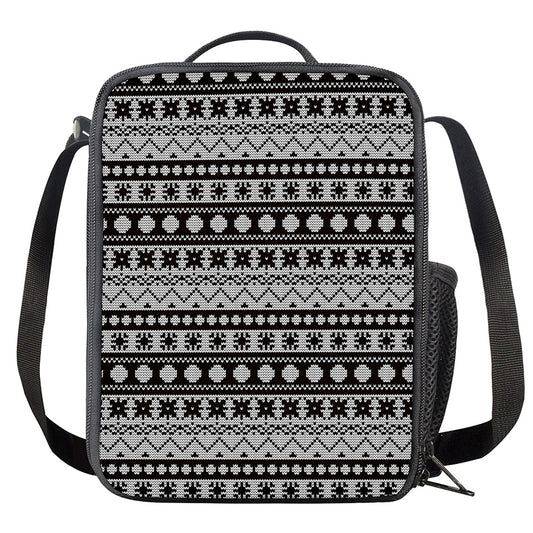 White And Black Knitted Pattern Print Crossbody Lunch Bag