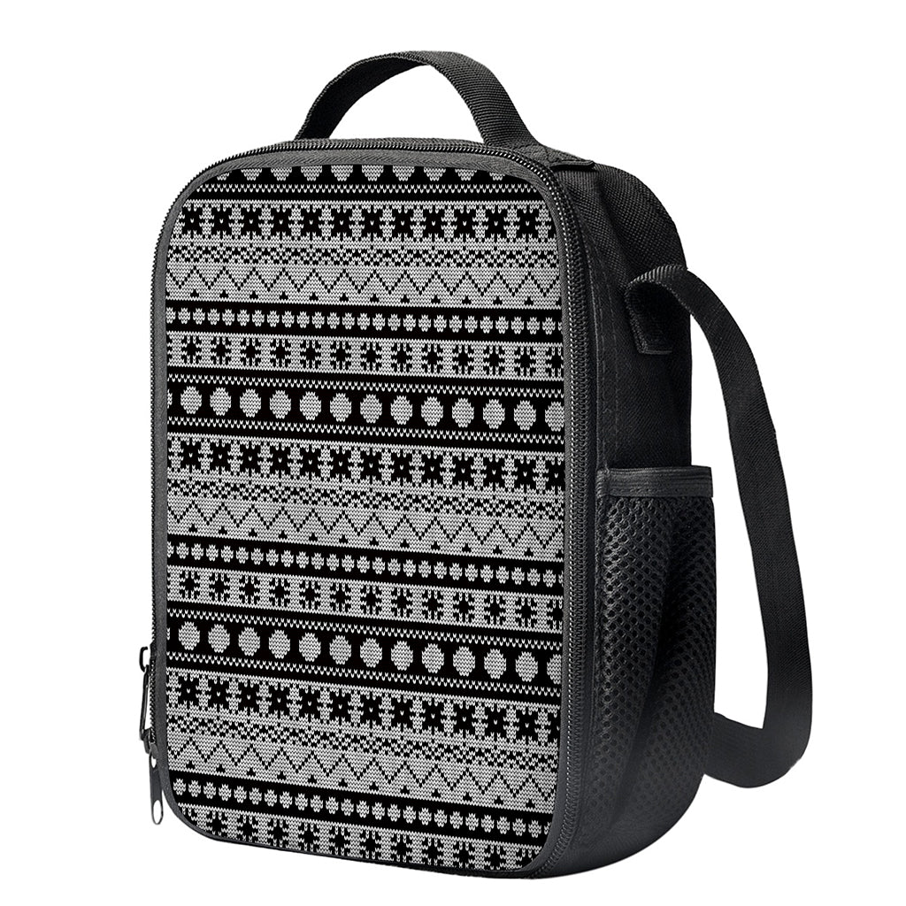 White And Black Knitted Pattern Print Crossbody Lunch Bag