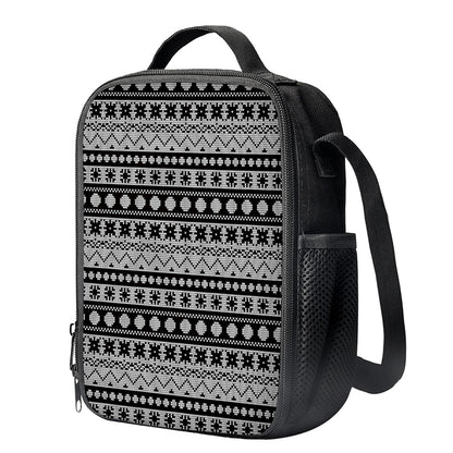 White And Black Knitted Pattern Print Crossbody Lunch Bag