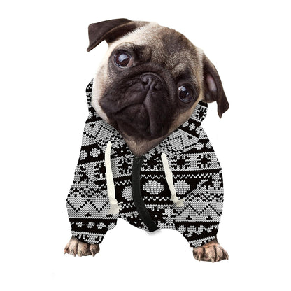 White And Black Knitted Pattern Print Dog Zip Up Hoodie