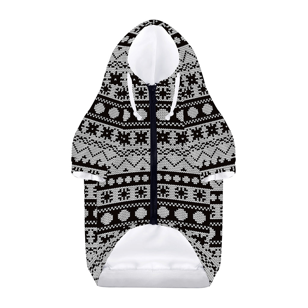White And Black Knitted Pattern Print Dog Zip Up Hoodie