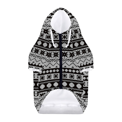 White And Black Knitted Pattern Print Dog Zip Up Hoodie