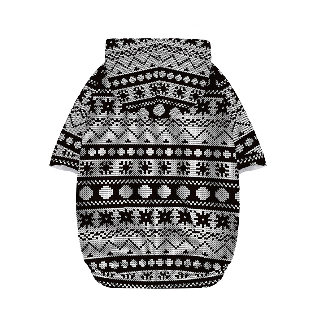 White And Black Knitted Pattern Print Dog Zip Up Hoodie