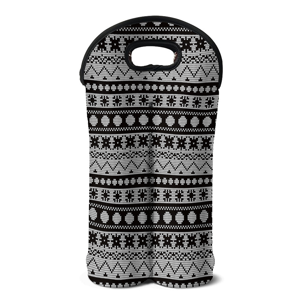 White And Black Knitted Pattern Print Double Neoprene Wine Tote