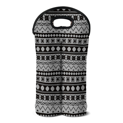 White And Black Knitted Pattern Print Double Neoprene Wine Tote