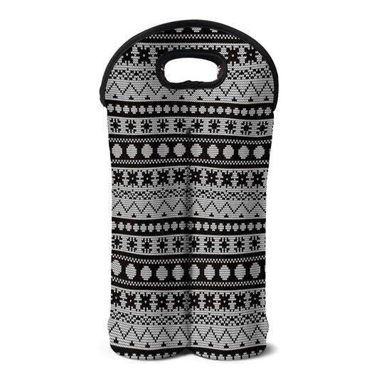 White And Black Knitted Pattern Print Double Neoprene Wine Tote