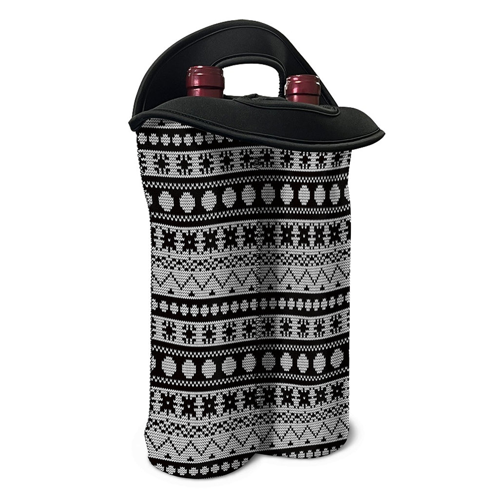 White And Black Knitted Pattern Print Double Neoprene Wine Tote