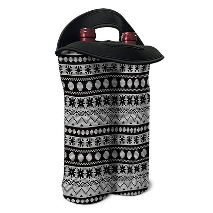 White And Black Knitted Pattern Print Double Neoprene Wine Tote