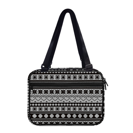 White And Black Knitted Pattern Print Double Strap Bible Bag