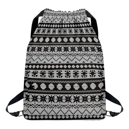 White And Black Knitted Pattern Print Drawstring Backpack