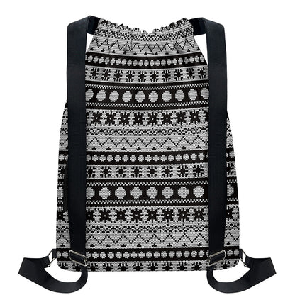 White And Black Knitted Pattern Print Drawstring Backpack
