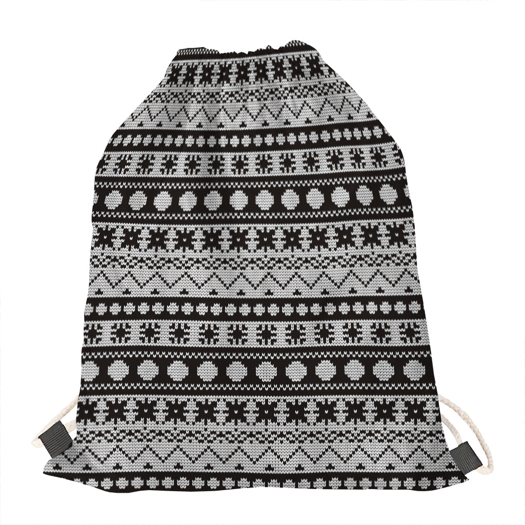White And Black Knitted Pattern Print Drawstring Bag