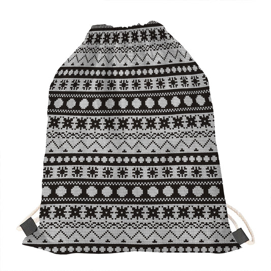 White And Black Knitted Pattern Print Drawstring Bag