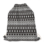 White And Black Knitted Pattern Print Drawstring Bag