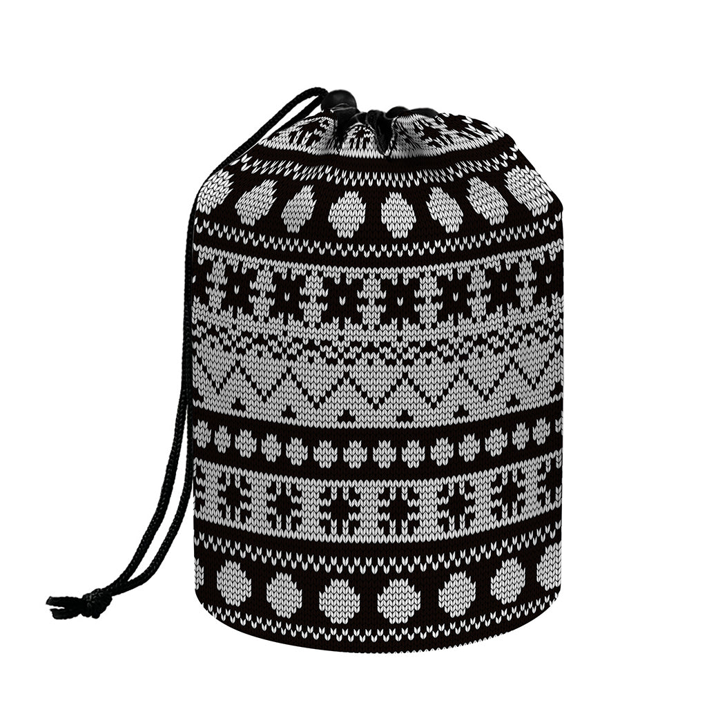 White And Black Knitted Pattern Print Drawstring Makeup Bag