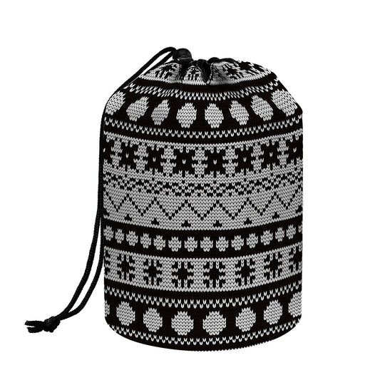 White And Black Knitted Pattern Print Drawstring Makeup Bag