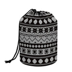 White And Black Knitted Pattern Print Drawstring Makeup Bag