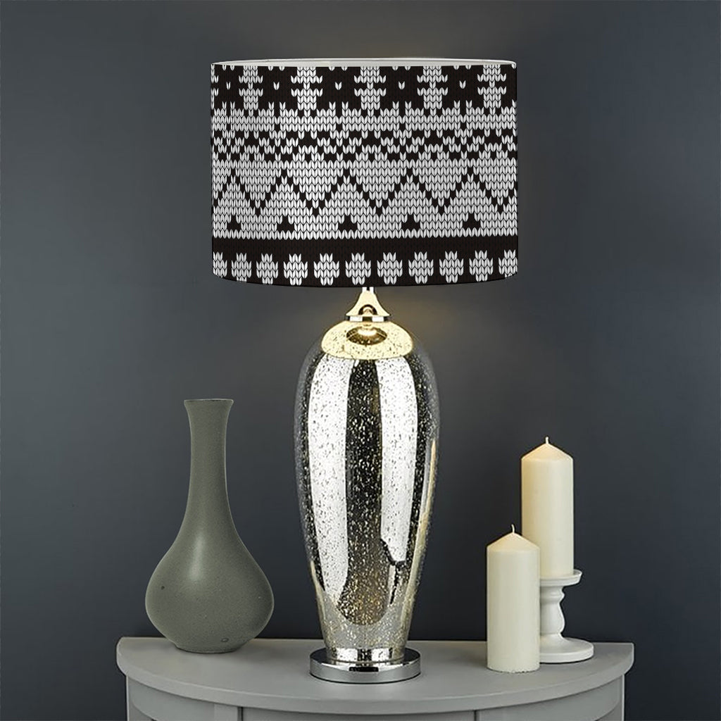 White And Black Knitted Pattern Print Drum Lamp Shade