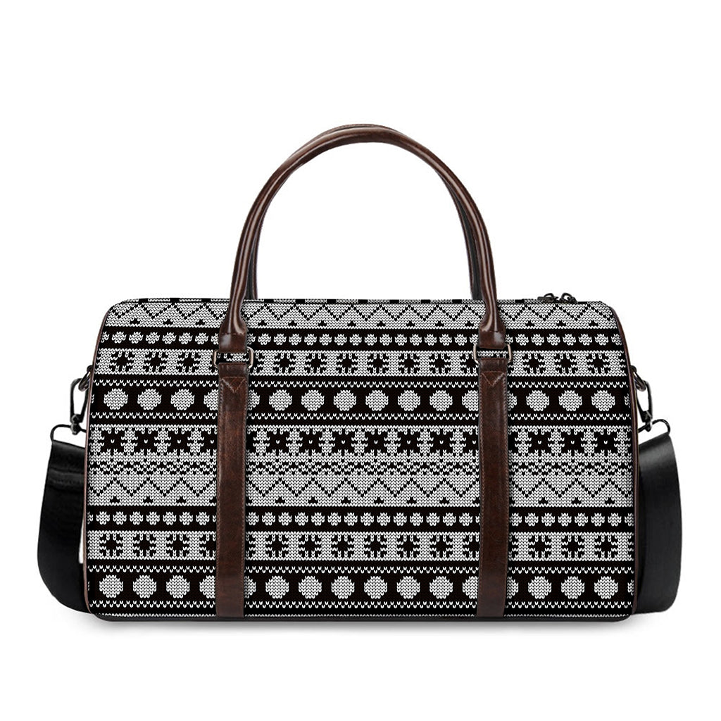 White And Black Knitted Pattern Print Duffle Bag
